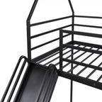 Lit superposé maison jumeau sur jumeau avec échelle/toboggan intégré, cadre en métal, pas besoin de sommier tapissier, blanc/noir - ModernLuxe