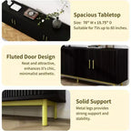 Meuble TV cannelé Dyonery 70, meuble de divertissement avec étagère de rangement réglable, console TV moderne pour salon et chambre à coucher, blanc