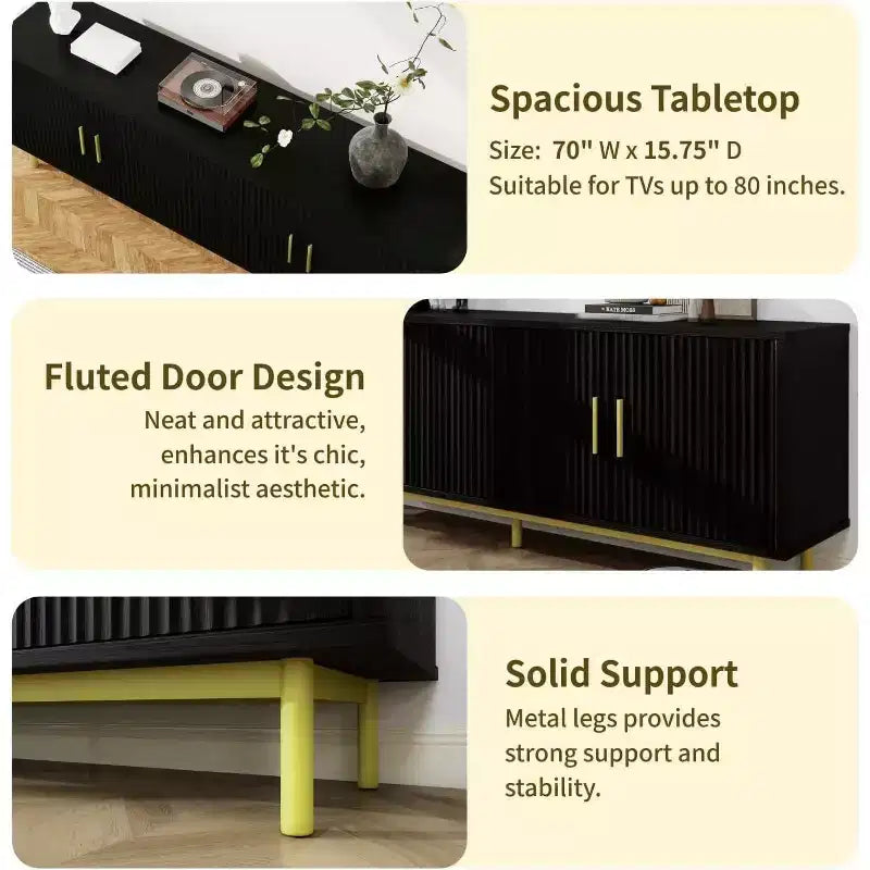 Meuble TV cannelé Dyonery 70, meuble de divertissement avec étagère de rangement réglable, console TV moderne pour salon et chambre à coucher, blanc