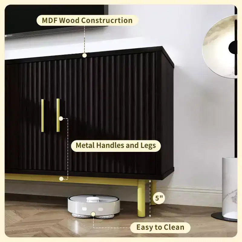 Meuble TV cannelé Dyonery 70, meuble de divertissement avec étagère de rangement réglable, console TV moderne pour salon et chambre à coucher, blanc