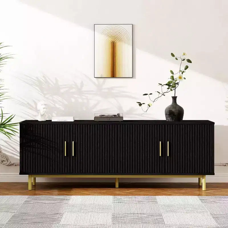 Meuble TV cannelé Dyonery 70, meuble de divertissement avec étagère de rangement réglable, console TV moderne pour salon et chambre à coucher, blanc
