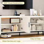 Meuble TV cannelé Dyonery 70, meuble de divertissement avec étagère de rangement réglable, console TV moderne pour salon et chambre à coucher, blanc