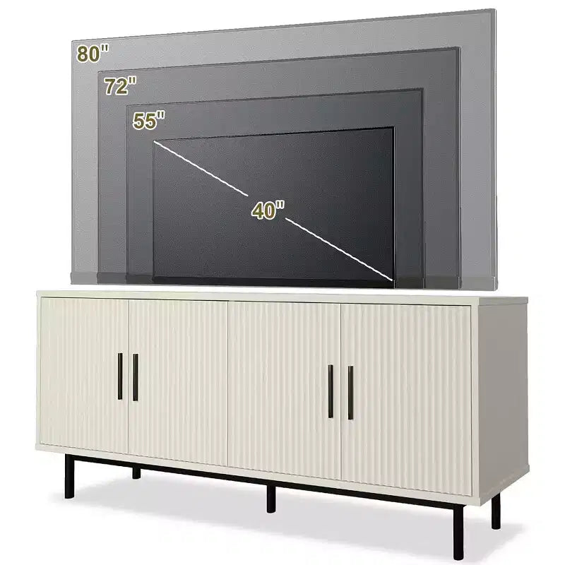 Meuble TV cannelé Dyonery 70, meuble de divertissement avec étagère de rangement réglable, console TV moderne pour salon et chambre à coucher, blanc