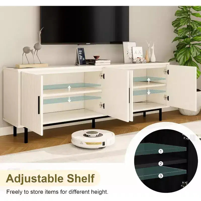 Meuble TV cannelé Dyonery 70, meuble de divertissement avec étagère de rangement réglable, console TV moderne pour salon et chambre à coucher, blanc