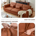 Canapé d'angle en cuir Mid-Century Modern ATJafurn, Canapé en cuir véritable orange avec pieds en métal, 2 oreillers, Assise profonde pour salon