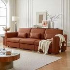 Canapé d'angle en cuir Mid-Century Modern ATJafurn, Canapé en cuir véritable orange avec pieds en métal, 2 oreillers, Assise profonde pour salon