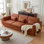 Canapé d'angle en cuir Mid-Century Modern ATJafurn, Canapé en cuir véritable orange avec pieds en métal, 2 oreillers, Assise profonde pour salon