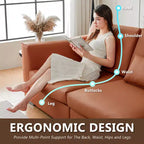 Canapé d'angle en cuir Mid-Century Modern ATJafurn, Canapé en cuir véritable orange avec pieds en métal, 2 oreillers, Assise profonde pour salon