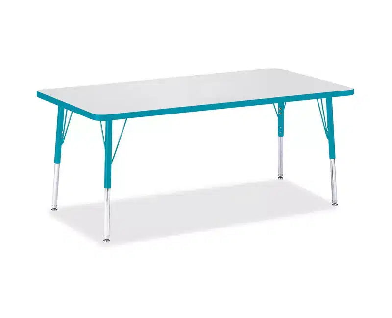 Table rectangulaire Jonti-Craft Berries avec bord coloré, hauteur enfant, 76 x 152 cm, bleue