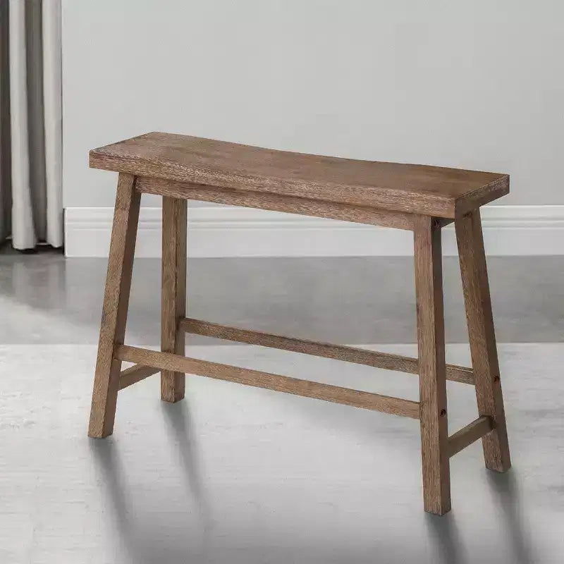 Royal Hampton 33 Inch Saddle Seat Bench with Angled Frame, Sandblasted Acacia Wood Construction