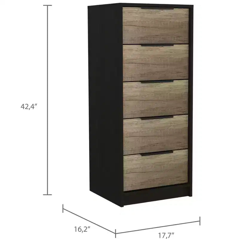Commode Verticale Moderne Okak à 5 Tiroirs, Commode Haute en Bois pour Chambre, Salon, Entrée