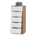 Commode Verticale Moderne Okak à 5 Tiroirs, Commode Haute en Bois pour Chambre, Salon, Entrée