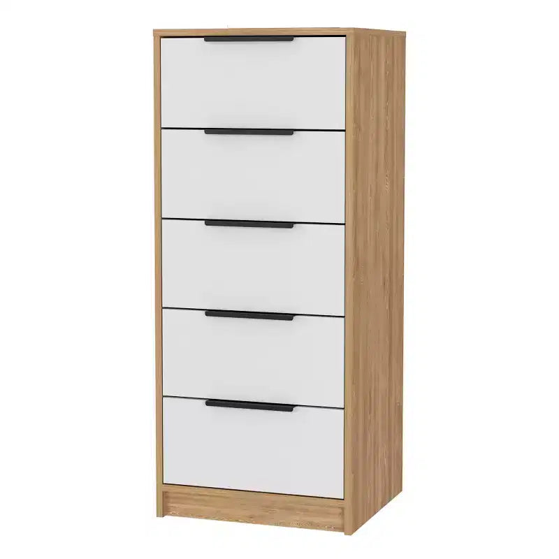 Commode Verticale Moderne Okak à 5 Tiroirs, Commode Haute en Bois pour Chambre, Salon, Entrée