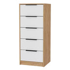 Commode Verticale Moderne Okak à 5 Tiroirs, Commode Haute en Bois pour Chambre, Salon, Entrée