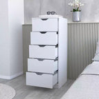Commode Verticale Moderne Okak à 5 Tiroirs, Commode Haute en Bois pour Chambre, Salon, Entrée