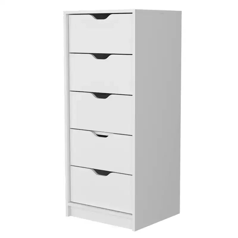 Commode Verticale Moderne Okak à 5 Tiroirs, Commode Haute en Bois pour Chambre, Salon, Entrée