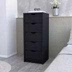 Commode Verticale Moderne Okak à 5 Tiroirs, Commode Haute en Bois pour Chambre, Salon, Entrée