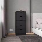 Commode Verticale Moderne Okak à 5 Tiroirs, Commode Haute en Bois pour Chambre, Salon, Entrée