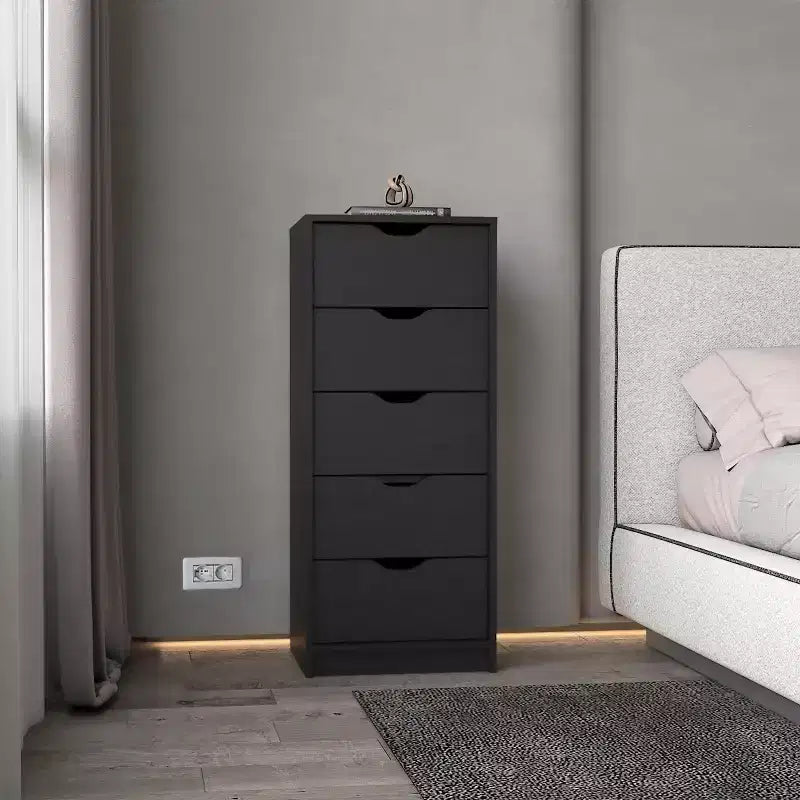 Commode Verticale Moderne Okak à 5 Tiroirs, Commode Haute en Bois pour Chambre, Salon, Entrée