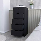 Commode Verticale Moderne Okak à 5 Tiroirs, Commode Haute en Bois pour Chambre, Salon, Entrée