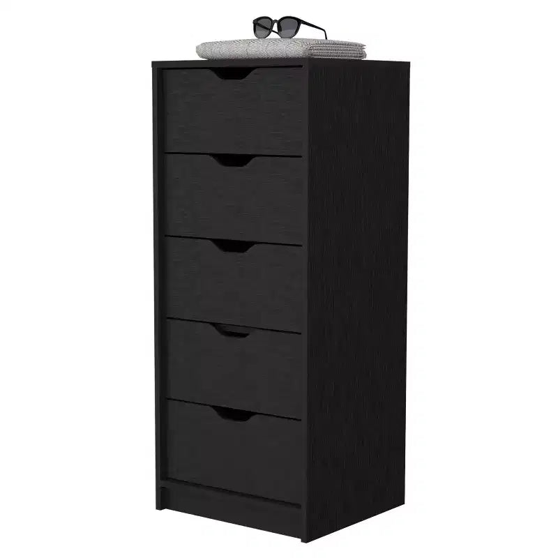 Commode Verticale Moderne Okak à 5 Tiroirs, Commode Haute en Bois pour Chambre, Salon, Entrée