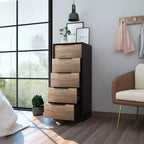 Commode Verticale Moderne Okak à 5 Tiroirs, Commode Haute en Bois pour Chambre, Salon, Entrée