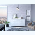 Okak Modern 6 Drawer Double Dresser, 31.7 Tall Storage Cabinet with Metal Gliders & Elevated Base,Bedroom Dresser for Clothes Organization