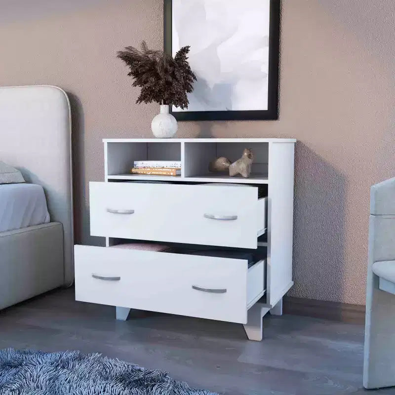 Commode double Okak Modern à 6 tiroirs, armoire de rangement de 80,5 cm de haut avec glissières en métal et base surélevée, commode de chambre pour l'organisation des vêtements