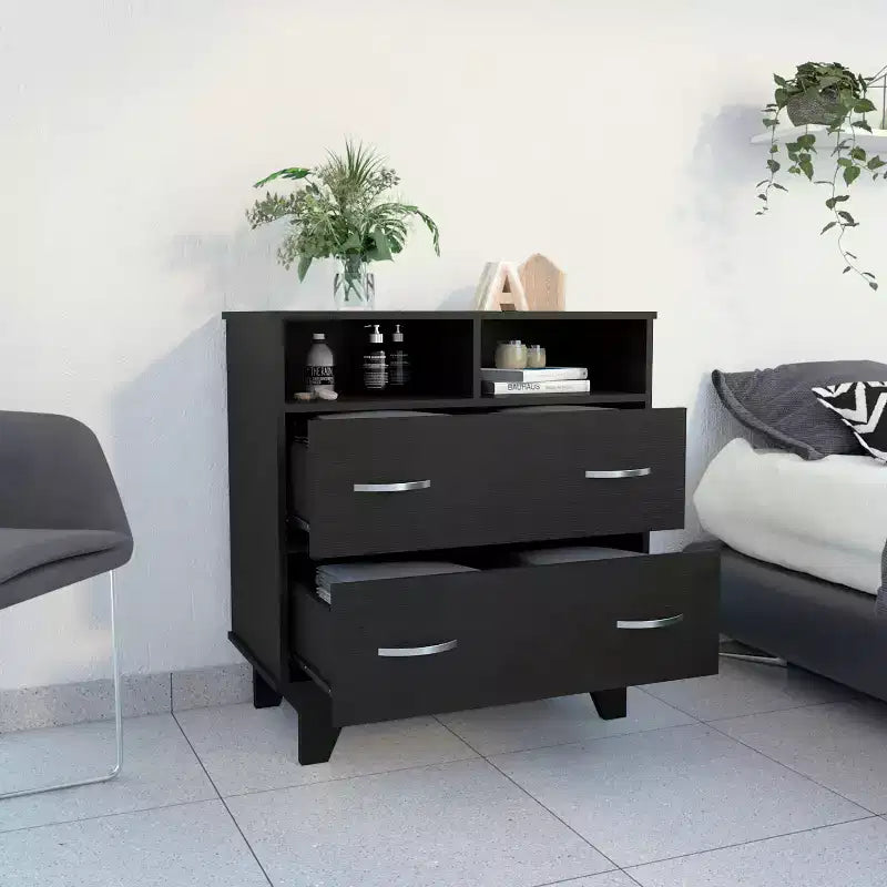 Commode double Okak Modern à 6 tiroirs, armoire de rangement de 80,5 cm de haut avec glissières en métal et base surélevée, commode de chambre pour l'organisation des vêtements