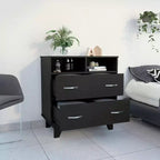 Commode double Okak Modern à 6 tiroirs, armoire de rangement de 80,5 cm de haut avec glissières en métal et base surélevée, commode de chambre pour l'organisation des vêtements