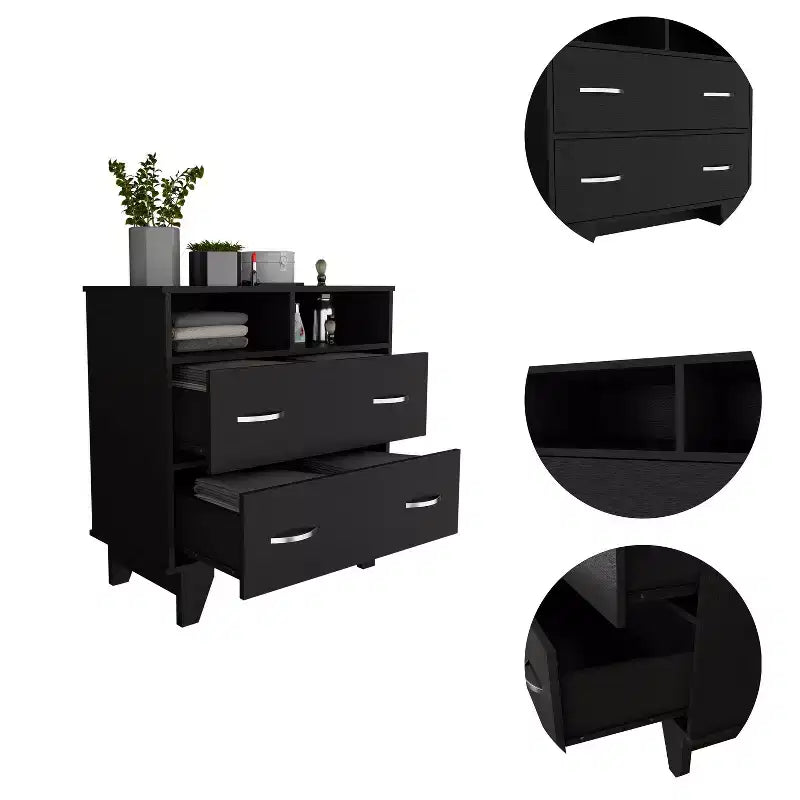 Commode double Okak Modern à 6 tiroirs, armoire de rangement de 80,5 cm de haut avec glissières en métal et base surélevée, commode de chambre pour l'organisation des vêtements