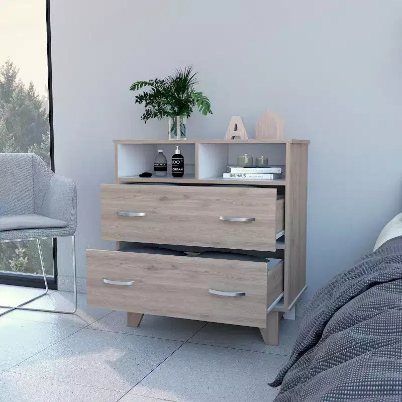 Commode double Okak Modern à 6 tiroirs, armoire de rangement de 80,5 cm de haut avec glissières en métal et base surélevée, commode de chambre pour l'organisation des vêtements