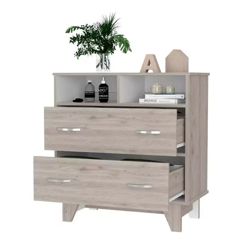 Commode double Okak Modern à 6 tiroirs, armoire de rangement de 80,5 cm de haut avec glissières en métal et base surélevée, commode de chambre pour l'organisation des vêtements