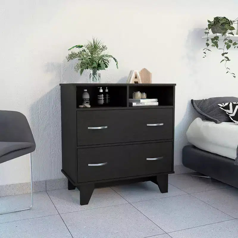 Commode double Okak Modern à 6 tiroirs, armoire de rangement de 80,5 cm de haut avec glissières en métal et base surélevée, commode de chambre pour l'organisation des vêtements