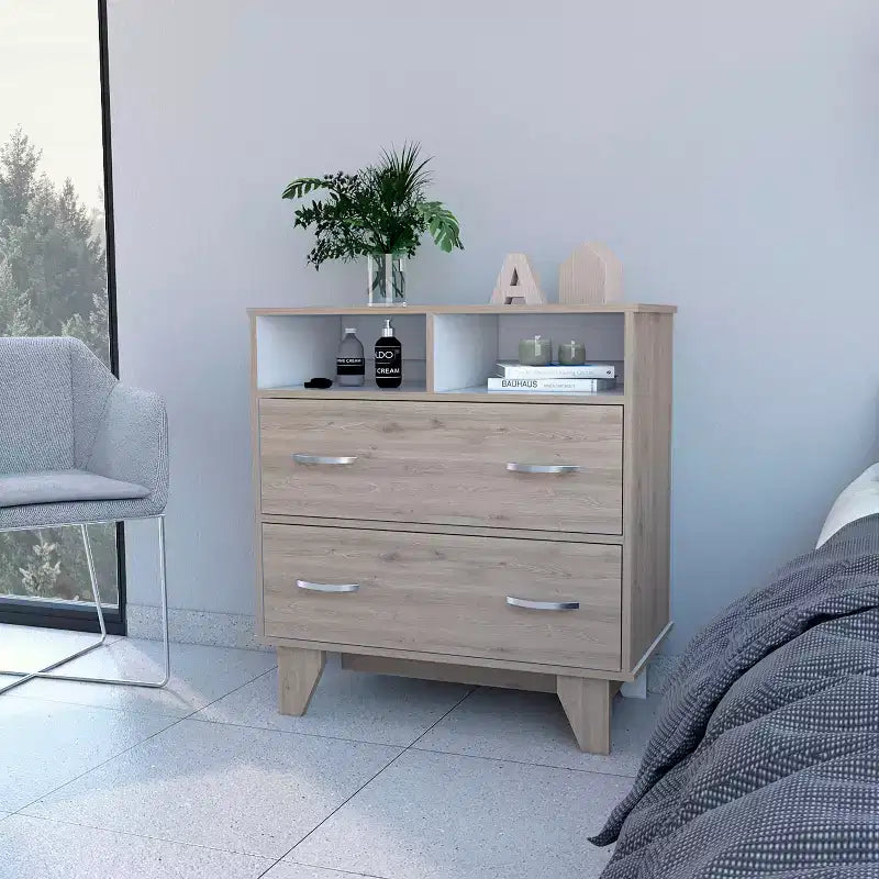 Commode double Okak Modern à 6 tiroirs, armoire de rangement de 80,5 cm de haut avec glissières en métal et base surélevée, commode de chambre pour l'organisation des vêtements