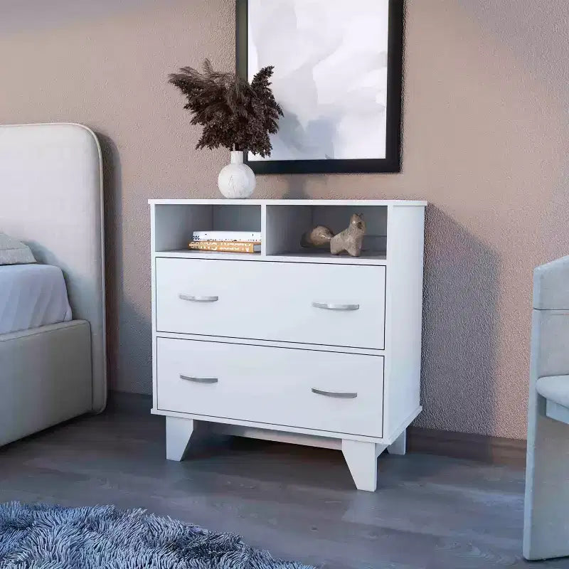 Commode double Okak Modern à 6 tiroirs, armoire de rangement de 80,5 cm de haut avec glissières en métal et base surélevée, commode de chambre pour l'organisation des vêtements