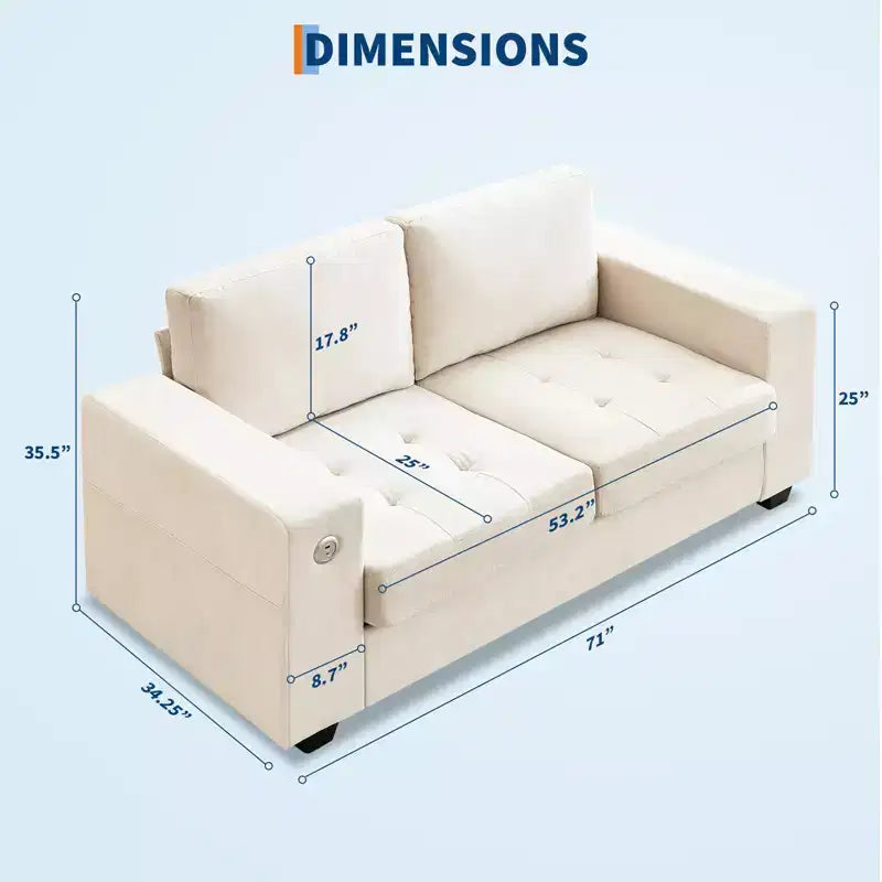 Canapé Loveseat 70 en chenille, canapés confortables pour salon, ports de charge USB et housses amovibles, capitonné, canapé moderne