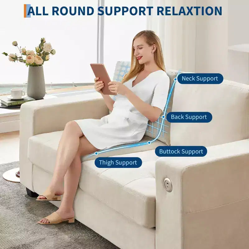 Canapé Loveseat 70 en chenille, canapés confortables pour salon, ports de charge USB et housses amovibles, capitonné, canapé moderne