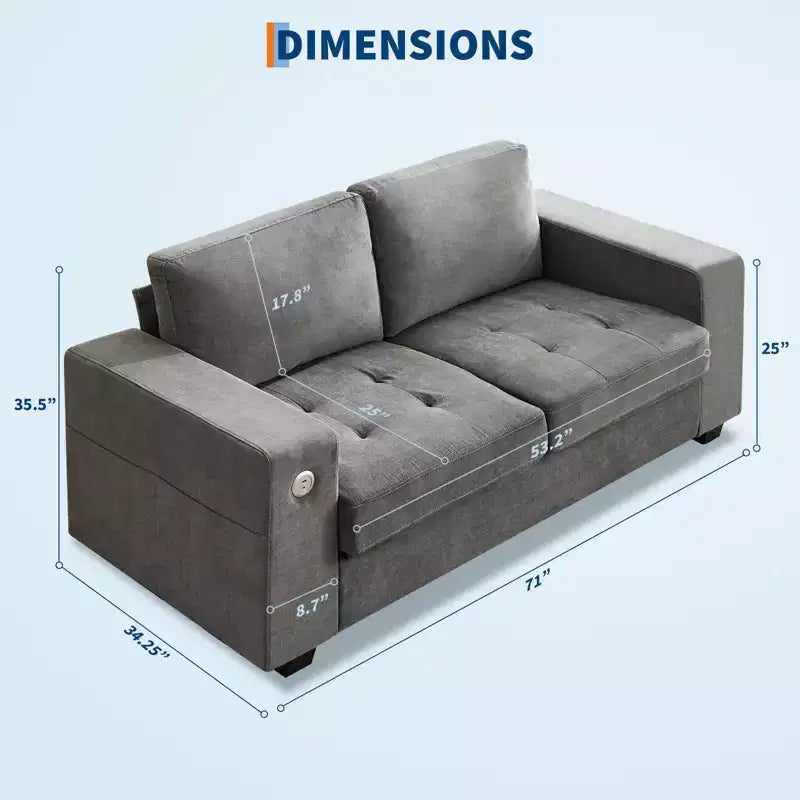 Canapé Loveseat 70 en chenille, canapés confortables pour salon, ports de charge USB et housses amovibles, capitonné, canapé moderne