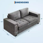 Canapé Loveseat 70 en chenille, canapés confortables pour salon, ports de charge USB et housses amovibles, capitonné, canapé moderne