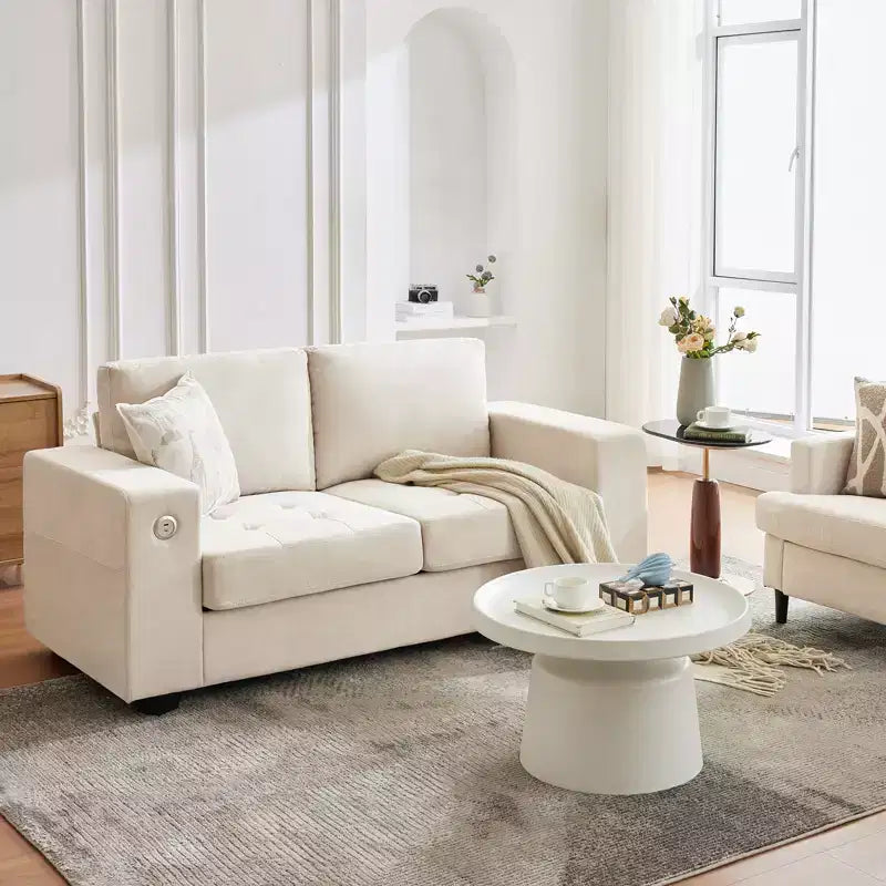 Canapé Loveseat 70 en chenille, canapés confortables pour salon, ports de charge USB et housses amovibles, capitonné, canapé moderne