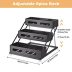 GustoWave Étagère à Épices sur Pied à 3 Niveaux - Étagère à Épices sans Perçage - Étagère à Épices Réglable Noire, Largeur 30x34.5x27.5cm