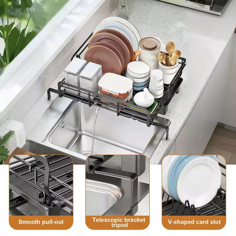GustoWave Support égouttoir compact pour lave-vaisselle, Support égouttoir pour cuisine, 42x30.6x15.7cm