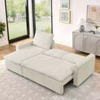 Canapé-lit convertible d'angle Okak 90, avec couchage escamotable, rangement et housses en velours côtelé amovibles pour salon.