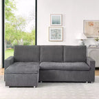 Canapé-lit convertible d'angle Okak 90, avec couchage escamotable, rangement et housses en velours côtelé amovibles pour salon.