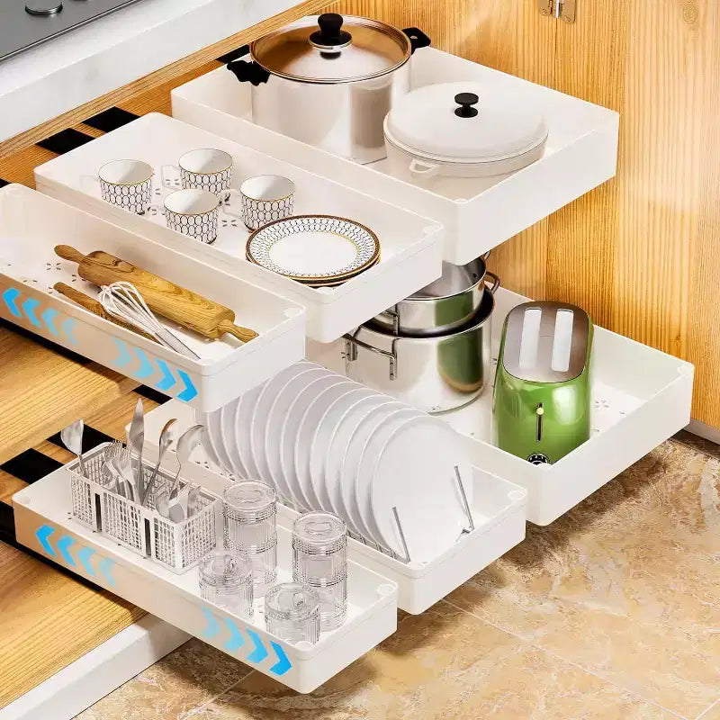 Organisateur d'armoires coulissant, Tiroirs de rangement coulissants pour cuisine, Étagère coulissante pour armoire de cuisine, garde-manger, salle de bain