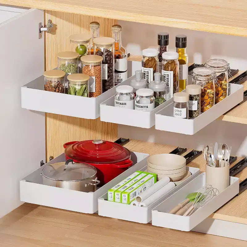 Organisateur d'armoires coulissant, Tiroirs de rangement coulissants pour cuisine, Étagère coulissante pour armoire de cuisine, garde-manger, salle de bain