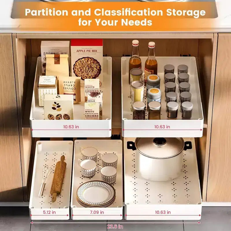 Organisateur d'armoires coulissant, Tiroirs de rangement coulissants pour cuisine, Étagère coulissante pour armoire de cuisine, garde-manger, salle de bain