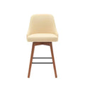 HomeRoots 26 Cream and Wood Brown Faux Leather with Solid Wood Swivel Counter Height Bar Chair