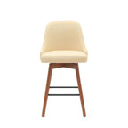 HomeRoots 26 Cream and Wood Brown Faux Leather with Solid Wood Swivel Counter Height Bar Chair